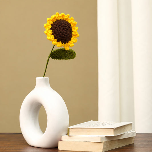 Sthula's Handmade Crochet Sunflower with Green Leaf & Stem