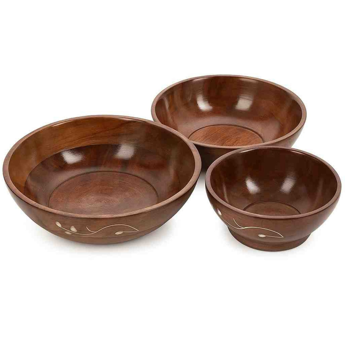 Sthula's Handmade Wooden Brown Decorative Bowl Set of 3