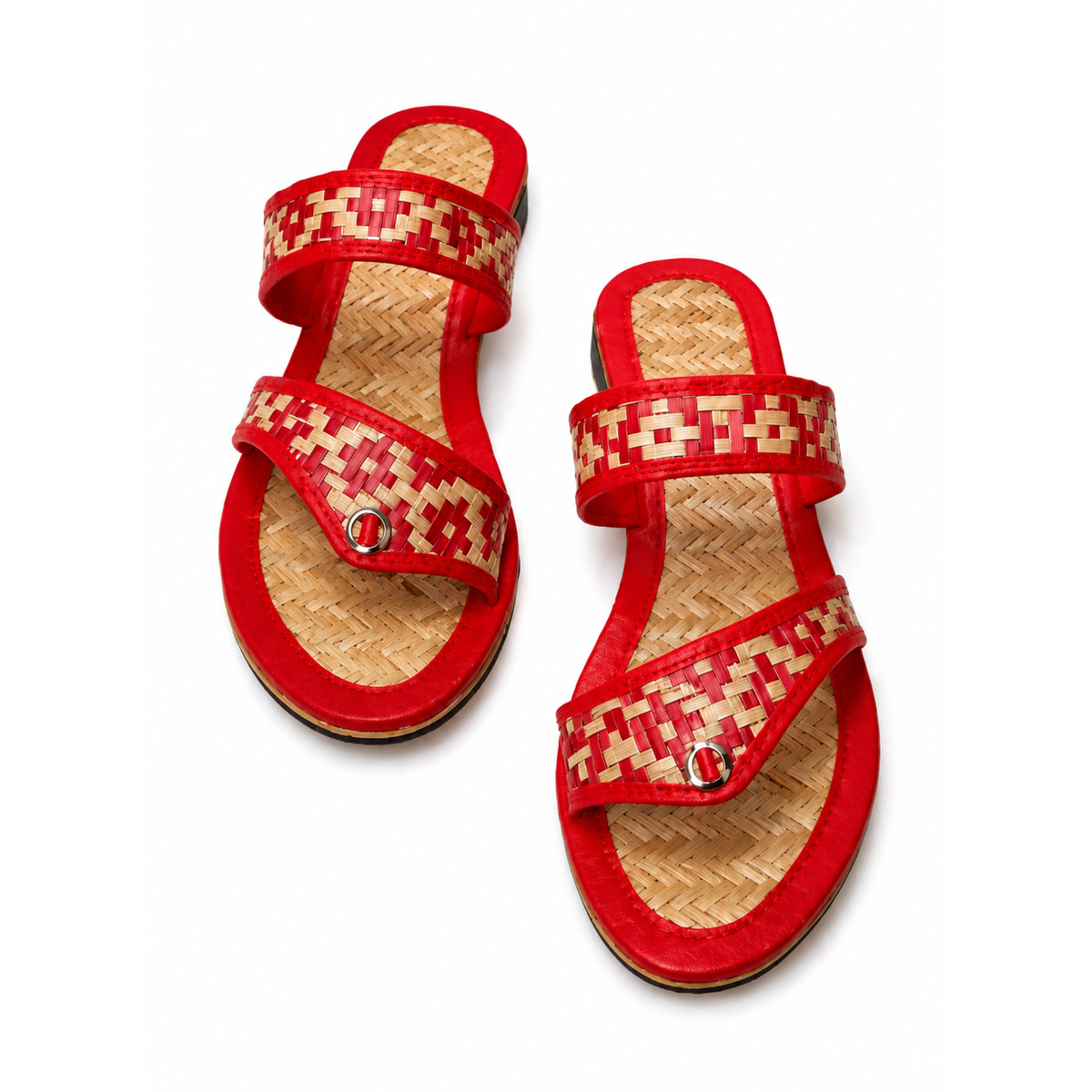 Sthula's Women’s Red Woven Strap Flat Sandals