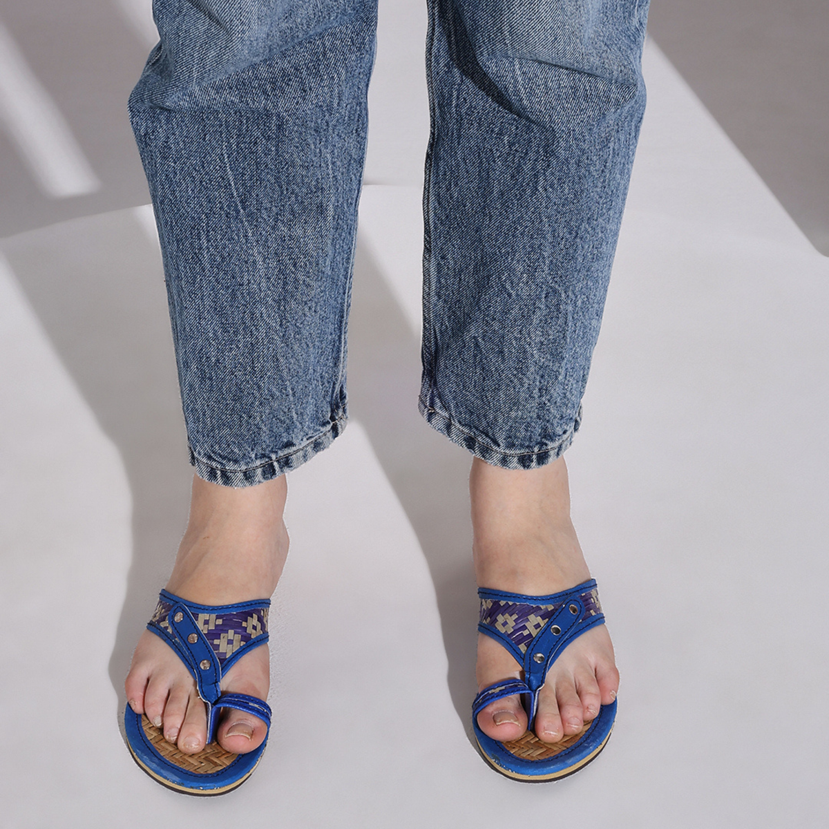 Sthula's Women’s Woven Toe Loop Flat Sandals – Blue