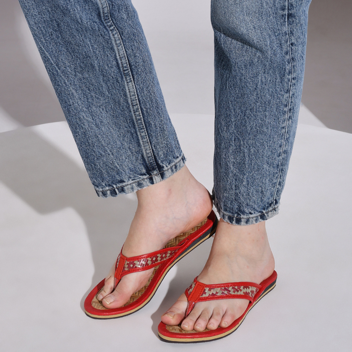 Sthula's  Women’s Woven Toe Loop Flat Sandals – Red
