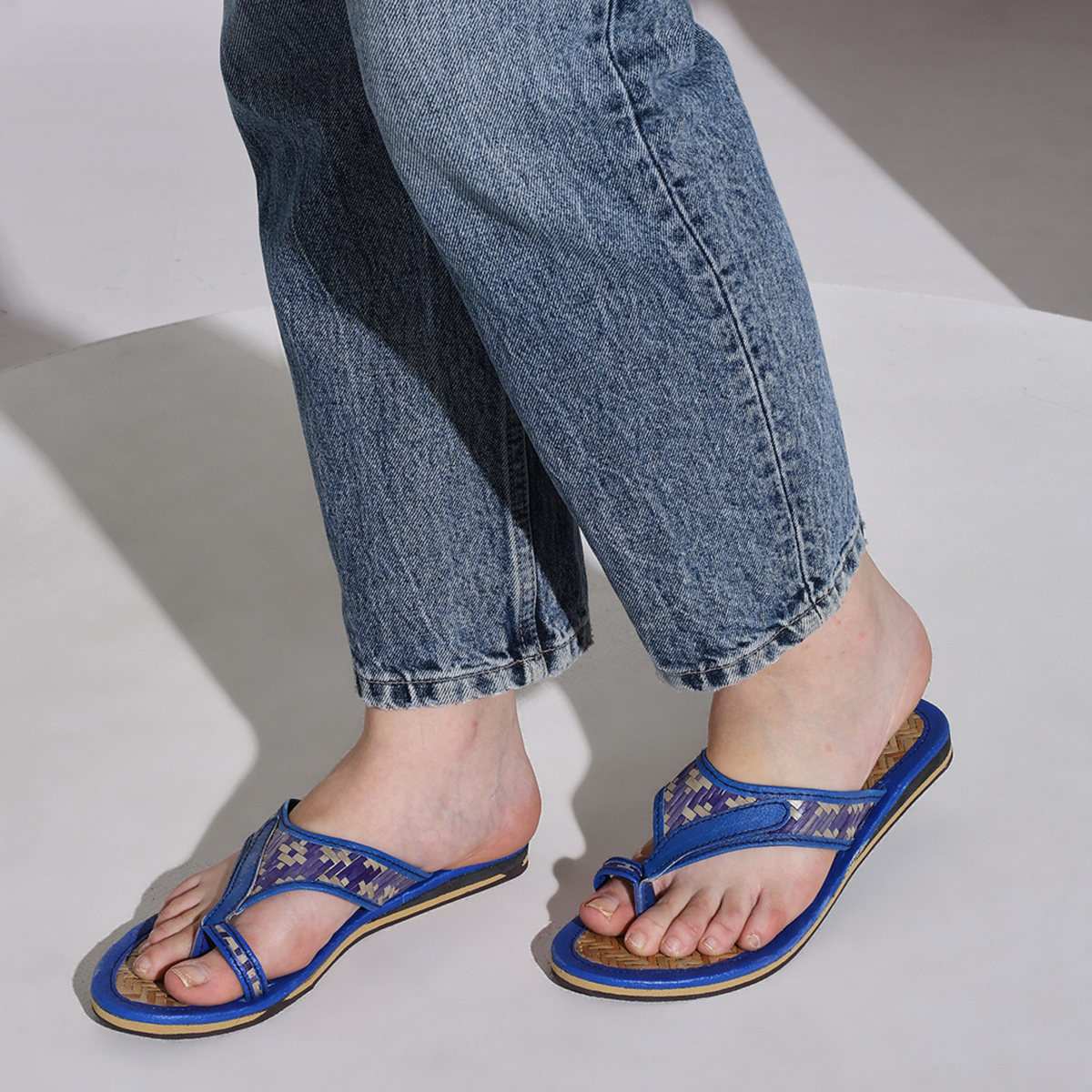 Sthula's Handmade Blue Bamboo Woven Women’s Sandals