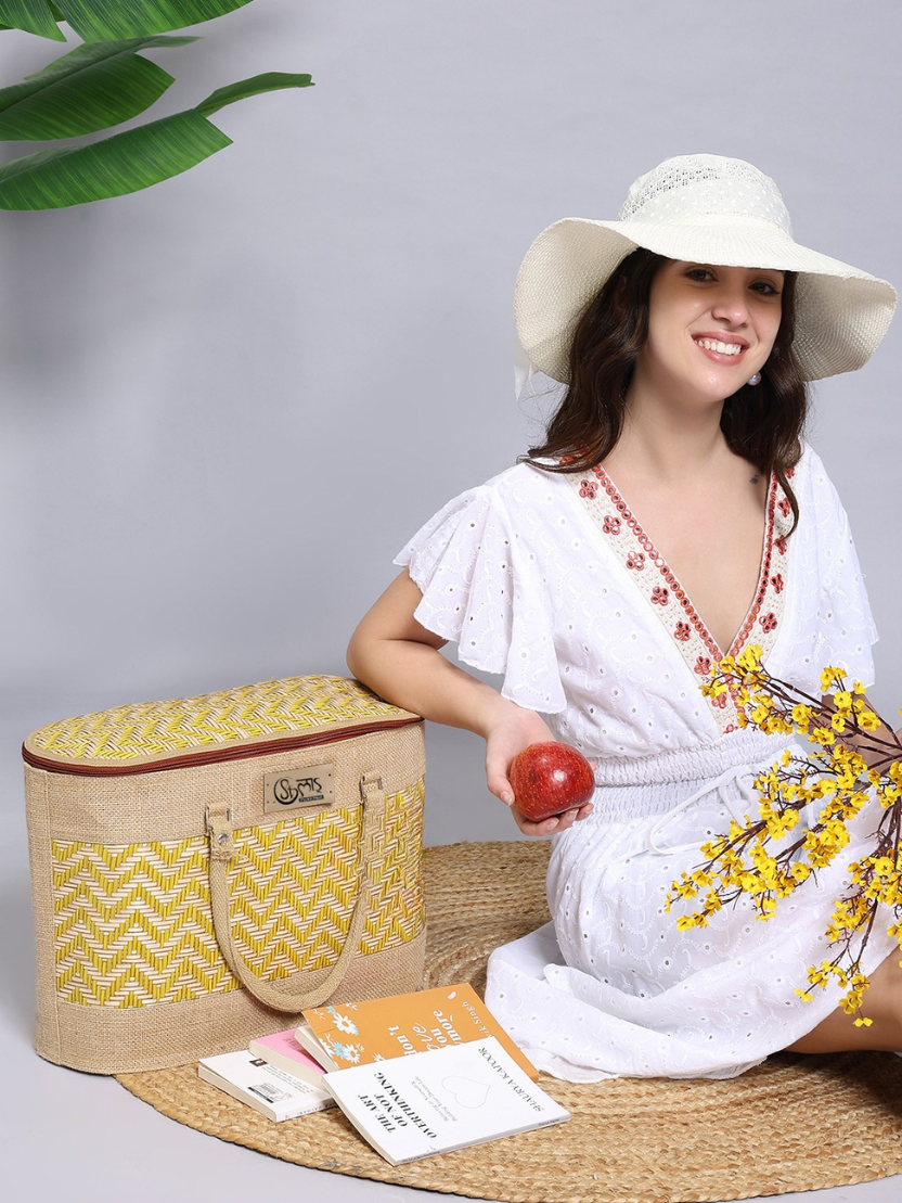 Sthula's Handwoven Bamboo Women’s Yellow Tote Bag