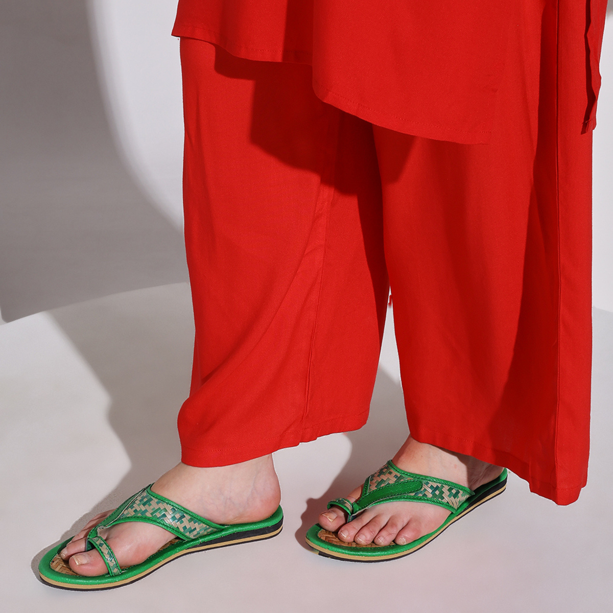 Sthula's  Women’s Woven T-Strap Flat Sandals – Green, Synthetic