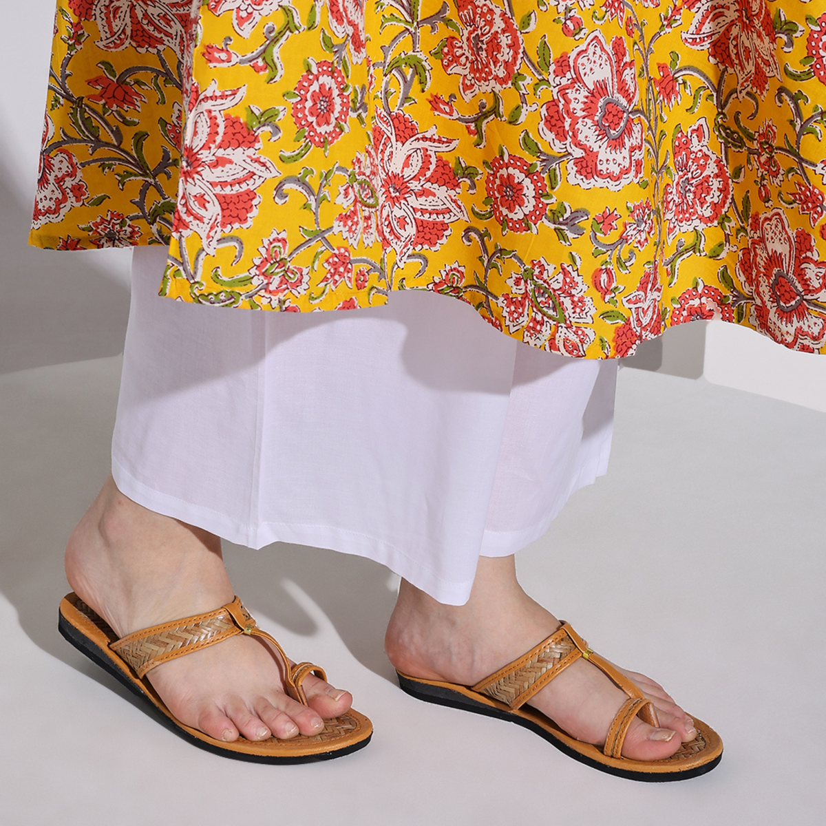 Sthula's  Women’s Woven Toe Loop Flat Sandals – Tan, Synthetic