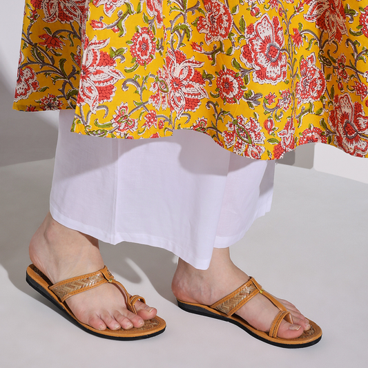 Sthula's  Women’s Woven Toe Loop Flat Sandals – Tan, Synthetic