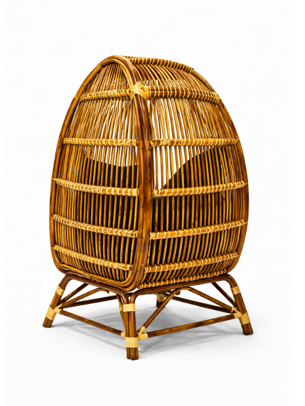 Sthula's Natural Brown Handmade Rattan Egg Chair | Premium Cane Accent Chair