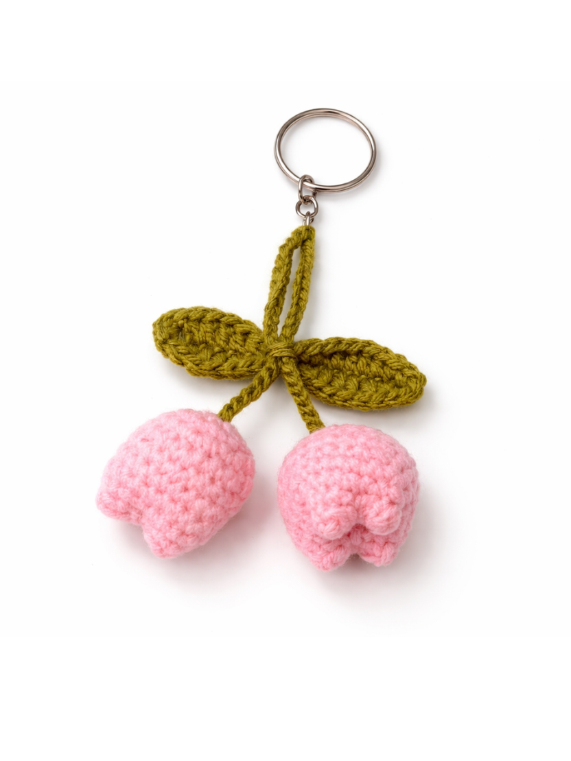Sthula's Handmade Pink Flower Wool Keychain