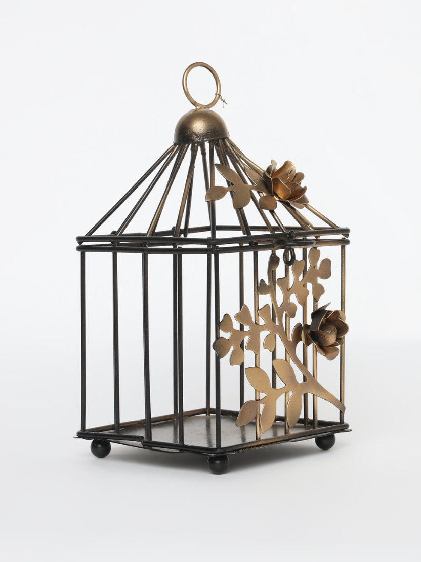 Sthula's Handcrafted Golden Floral Metal Lantern