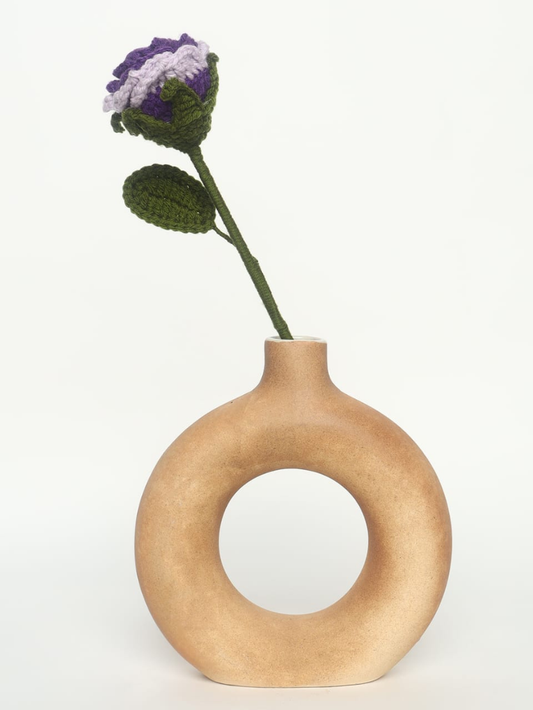 Sthula's Handcrafted Handmade Purple & White Wool Rose with Leaf & Stem