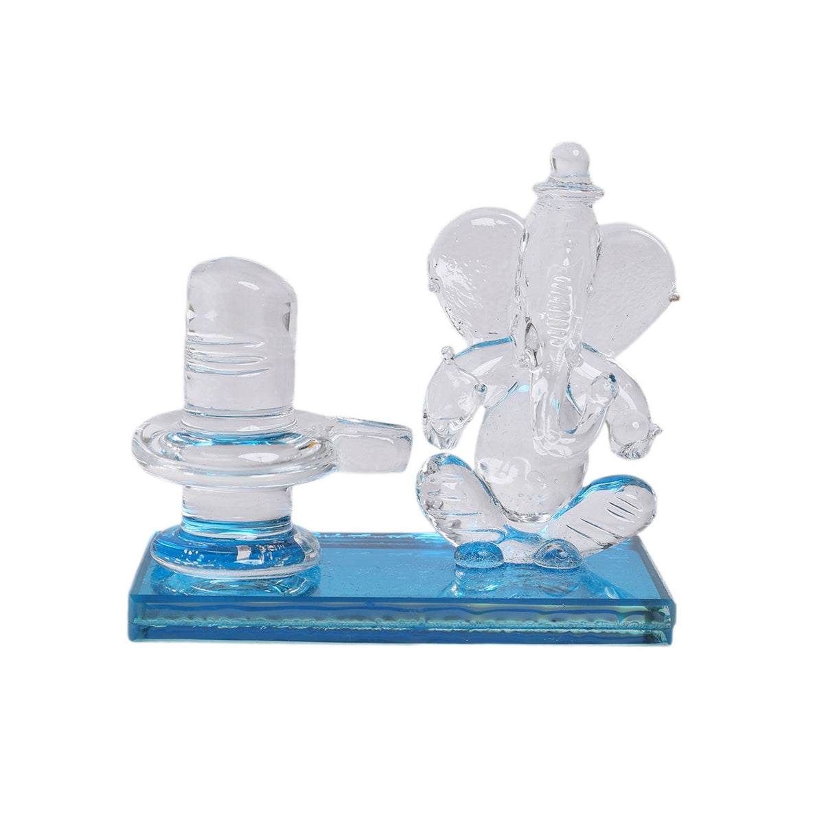Sthula's Lord Ganesha & Shivling Decorative Showpiece – Transparent Glass Religious Idol