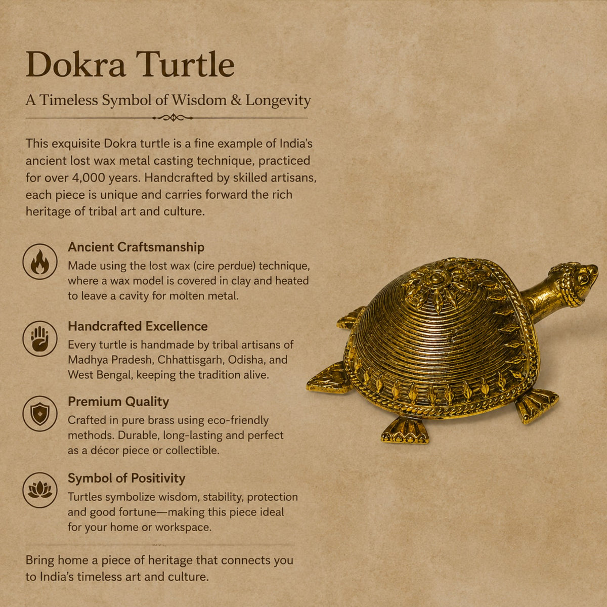 Sthula's Antique Brass Tortoise Statue – Traditional Decorative Turtle Figurine
