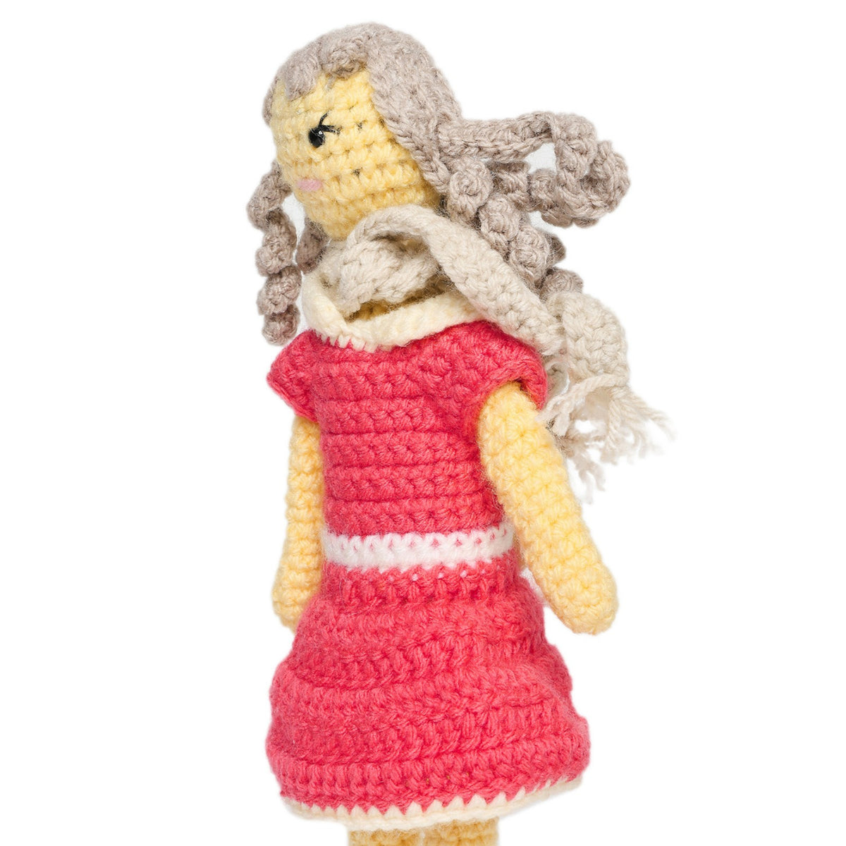 Sthula's Handmade Crochet Girl Doll in Pink Dress with Scarf
