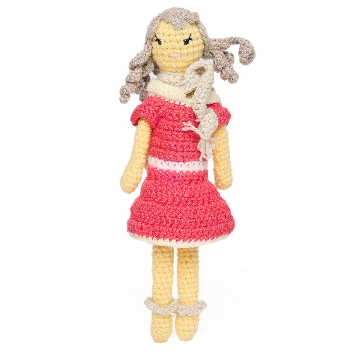Sthula's Handmade Crochet Girl Doll in Pink Dress with Scarf