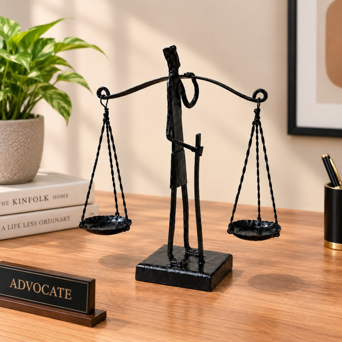 Sthula's Handmade Black Metal Balance Scale Showpiece