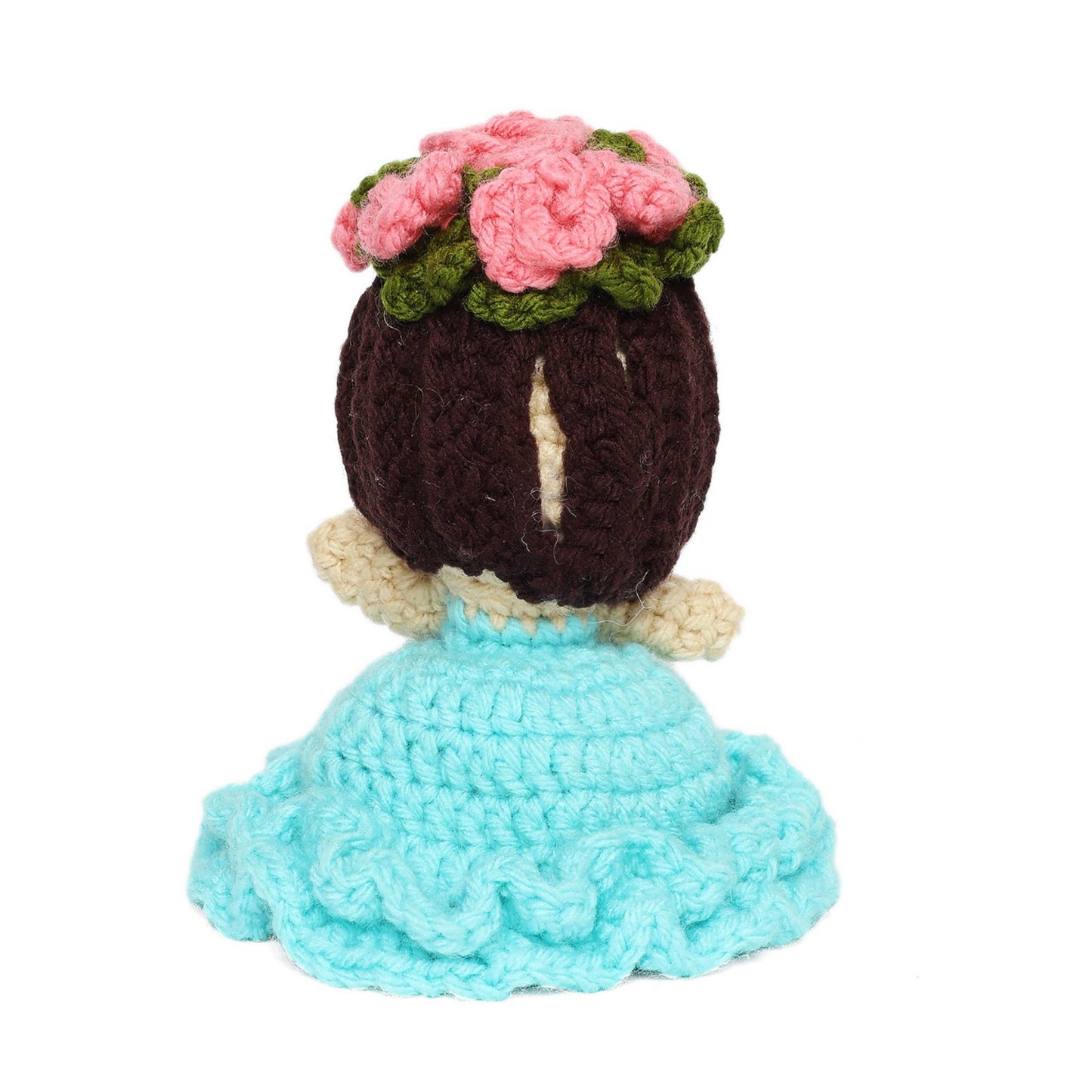 Sthula's Handmade Crochet Blue Dress Doll with Pink Rose Flower Crown
