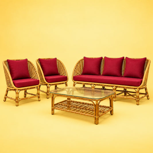 Sthula's Rattan Cane Sofa Set – Natural Brown 3 Seater & 2 Accent Chairs