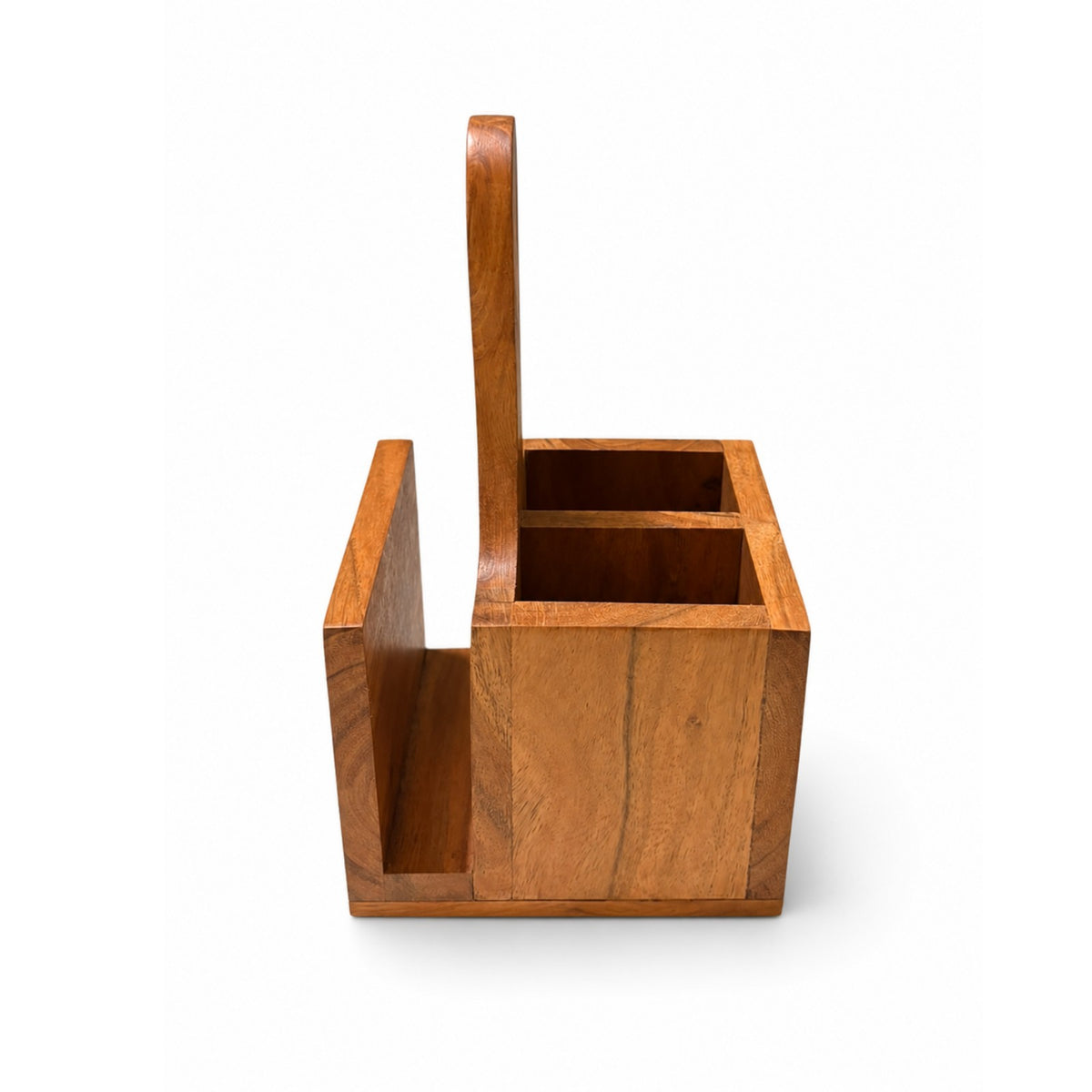 Sthula's Handmade Wooden Brown Cutlery & Napkin Holder Organizer