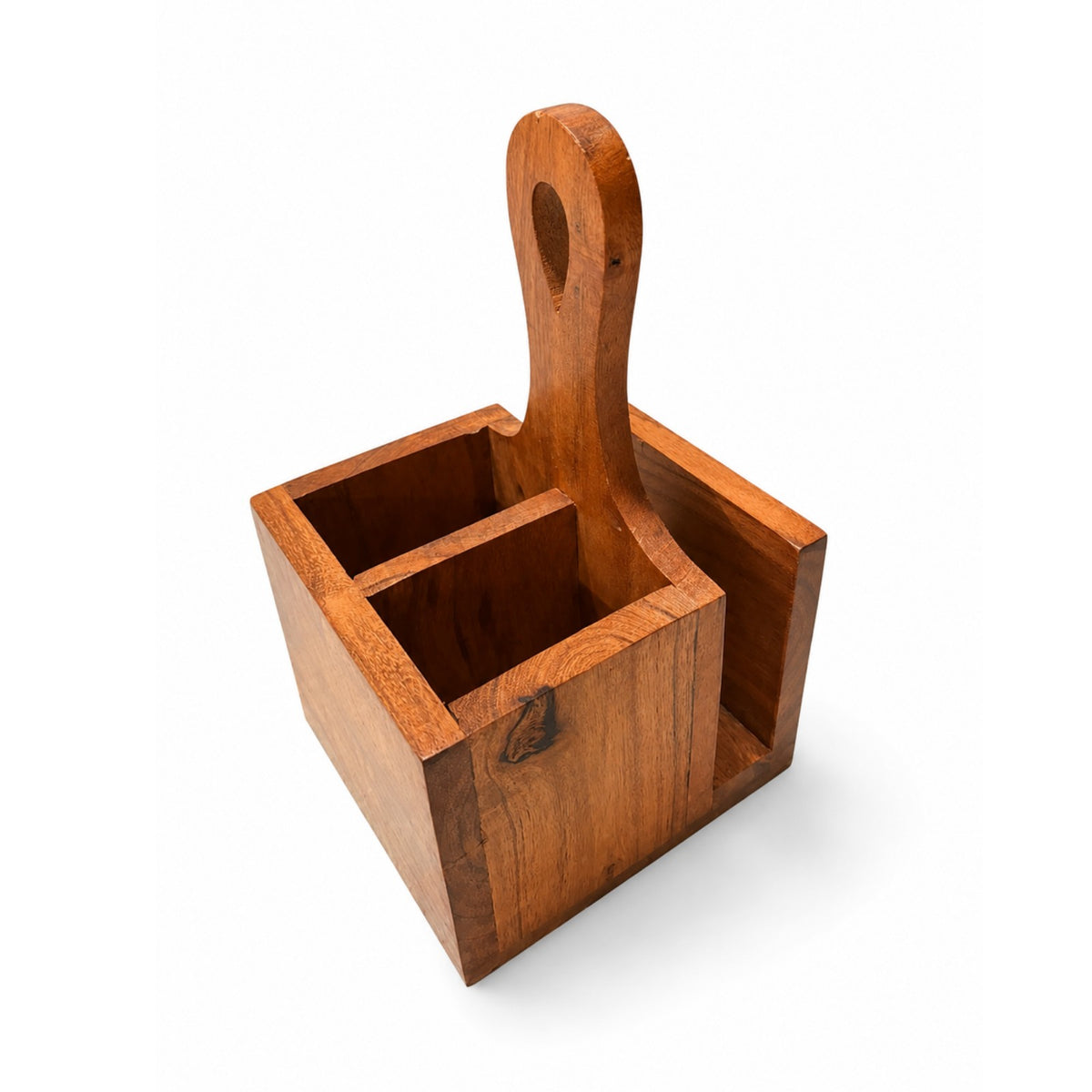 Sthula's Handmade Wooden Brown Cutlery & Napkin Holder Organizer