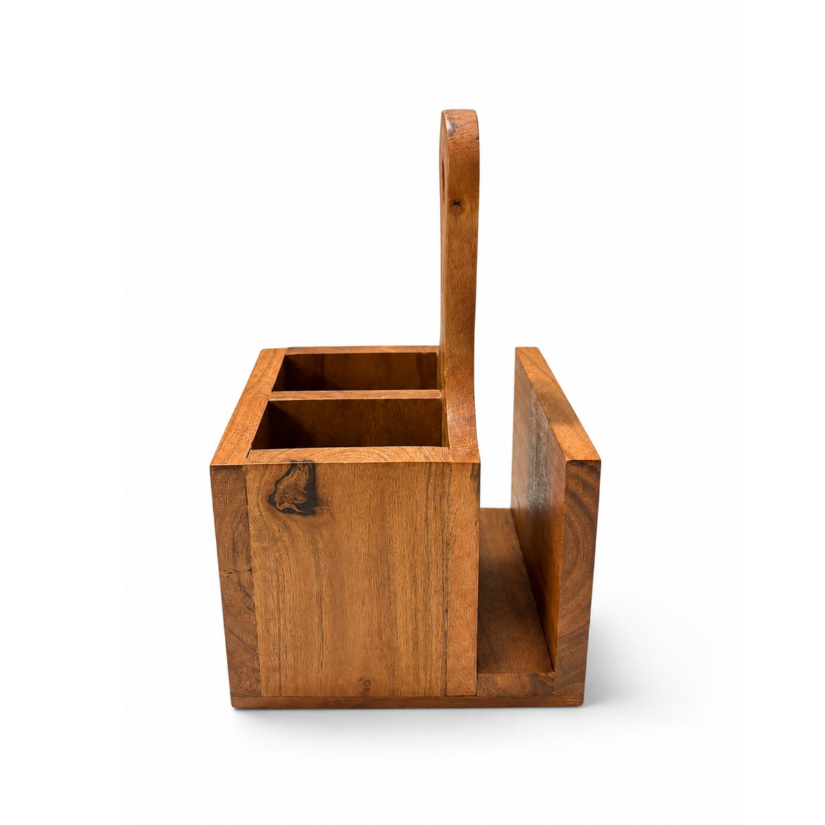 Sthula's Handmade Wooden Brown Cutlery & Napkin Holder Organizer