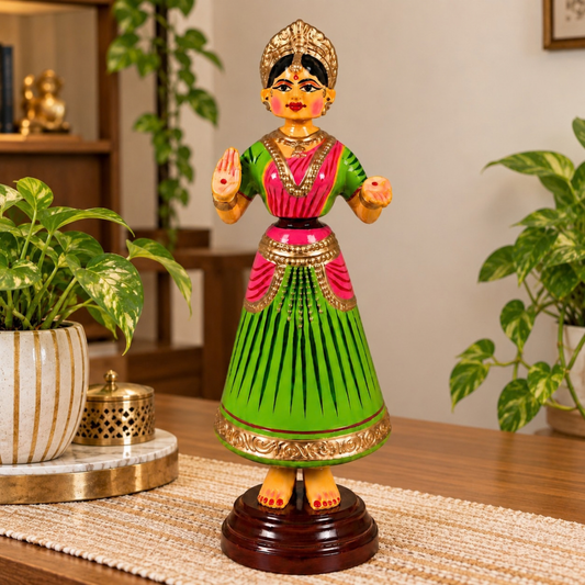 Sthula's Green Pink Wooden Traditional Dancing Doll