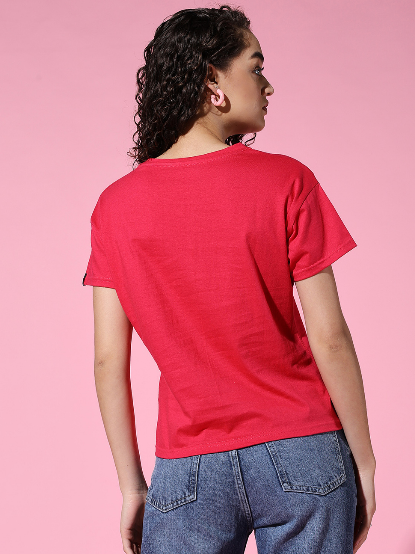 Sthula's Women Pink Cotton T-Shirt