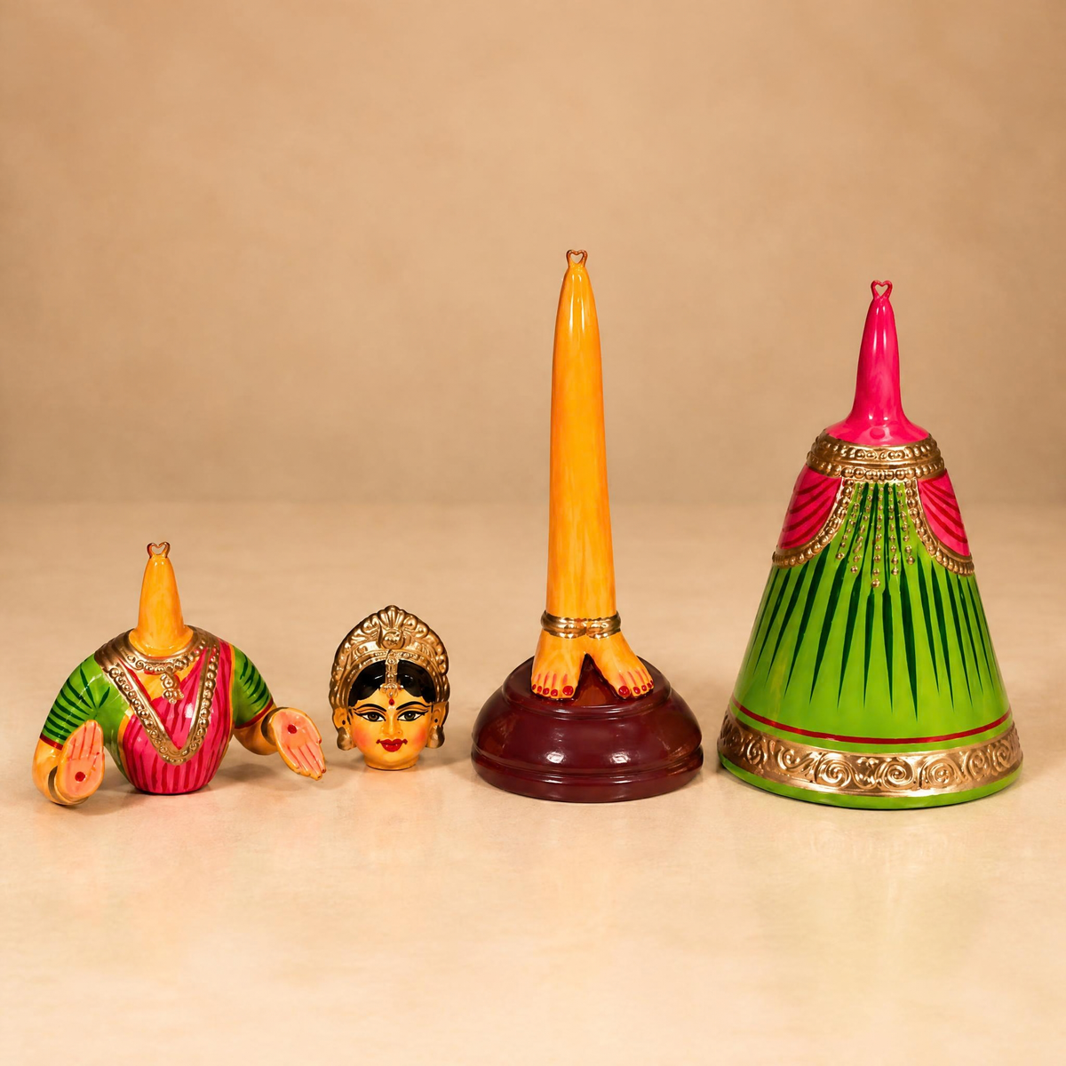 Sthula's Green Pink Wooden Traditional Dancing Doll