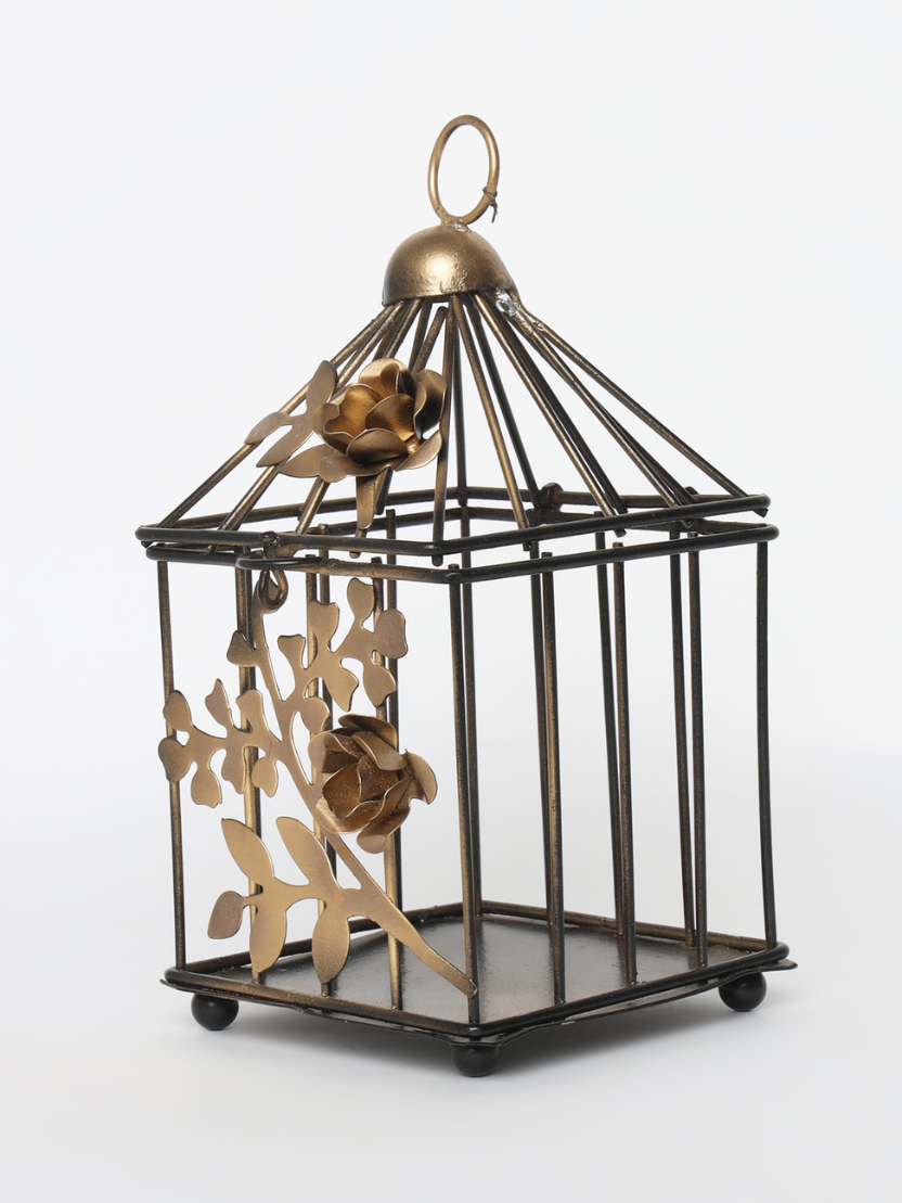 Sthula's Handcrafted Golden Floral Metal Lantern
