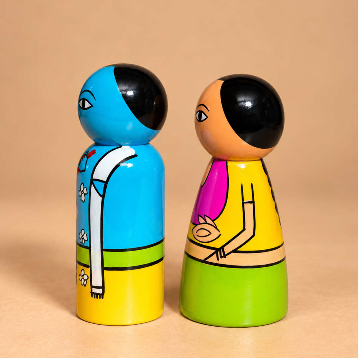 Sthula's Multicolor Wooden Traditional Couple Doll Set