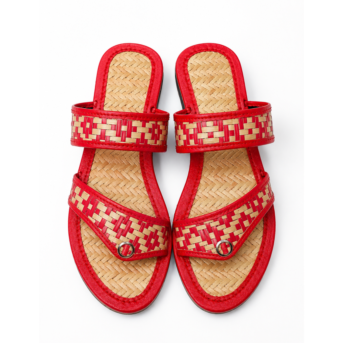 Sthula's Women’s Red Woven Strap Flat Sandals