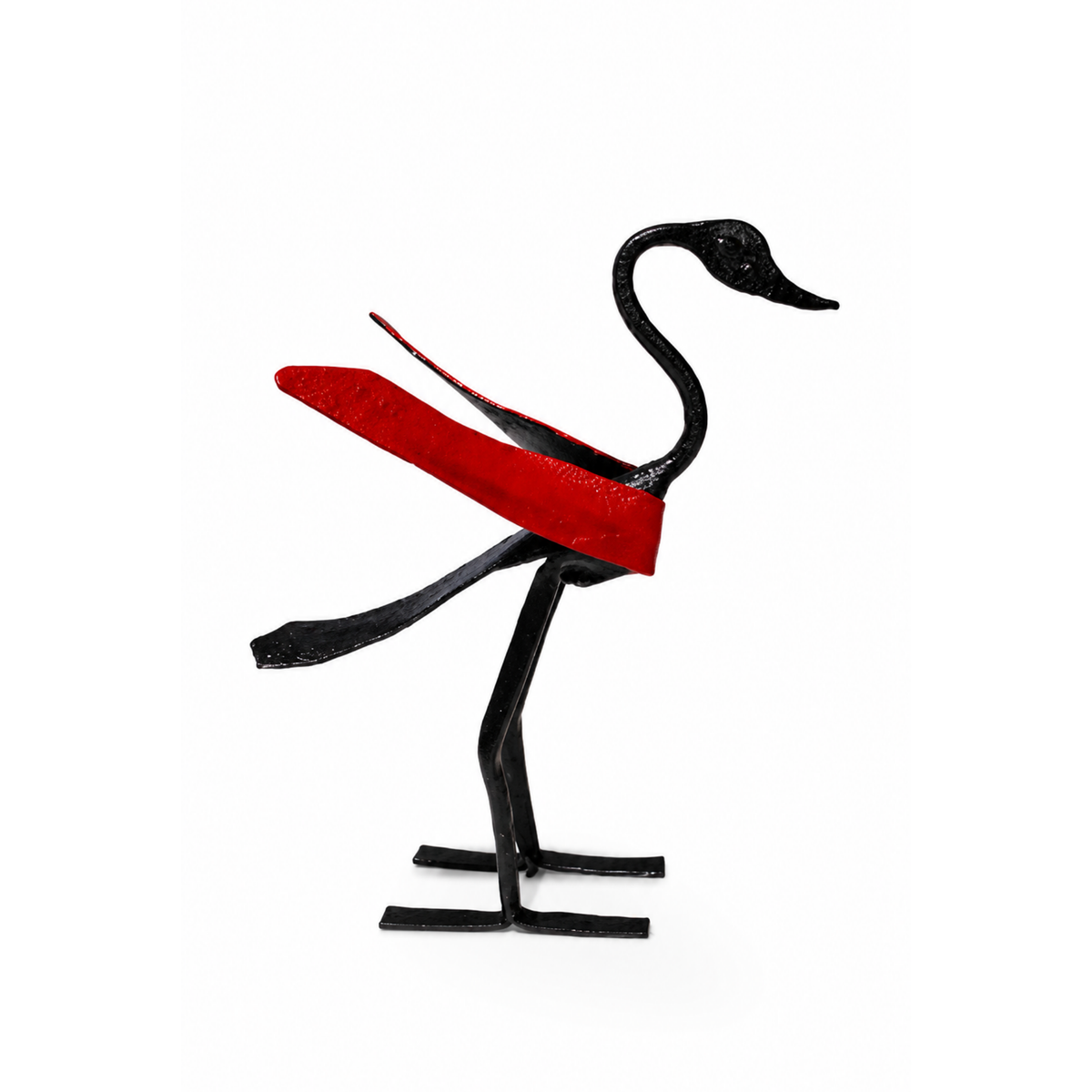 Sthula's Handmade Black and Red Metal Swan Figurine