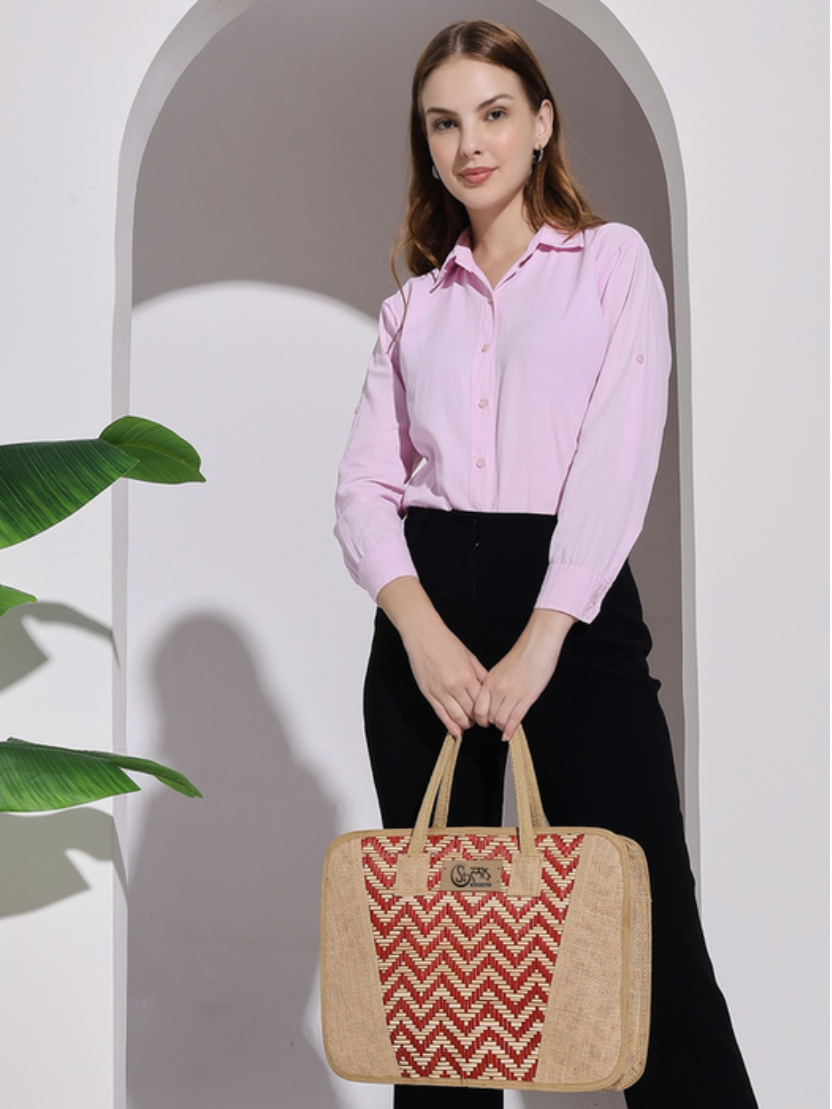Sthula's Handcrafted Red Jute Laptop Bag