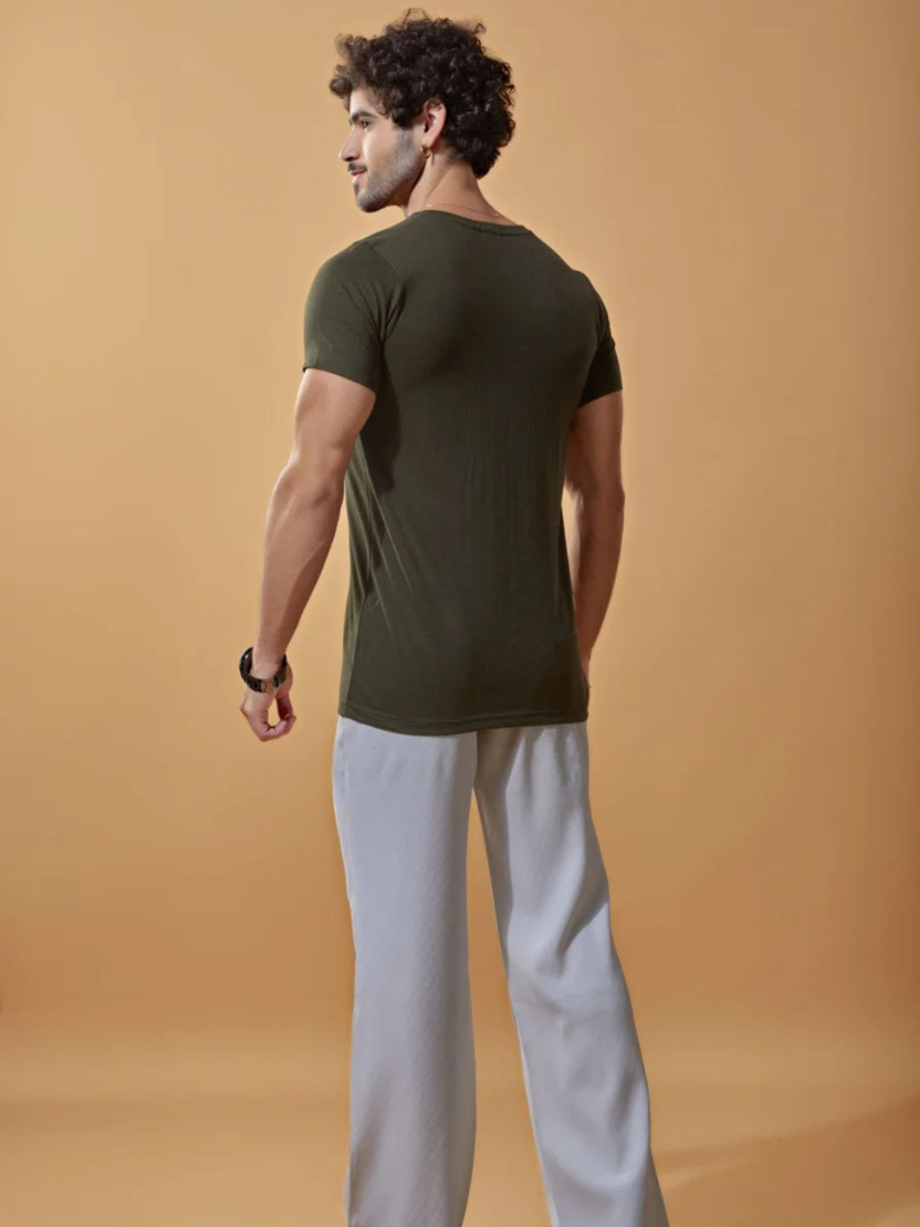 Sthula's Men Green  Melange Cotton T-Shirt