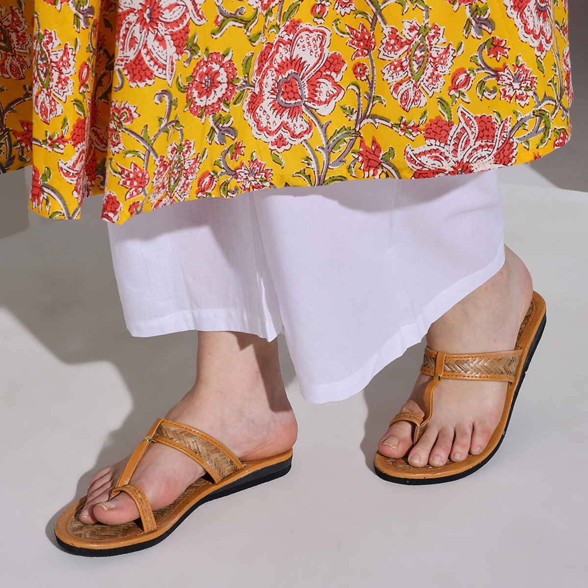 Sthula's  Women’s Woven Toe Loop Flat Sandals – Tan, Synthetic