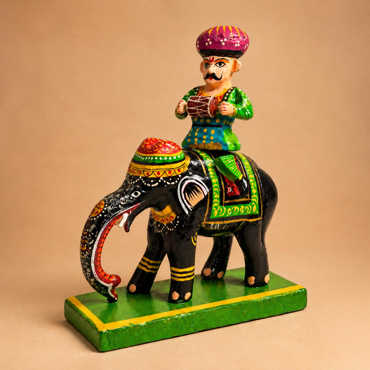 Sthula's Multicolor Wooden Elephant Rider Decorative Showpiece