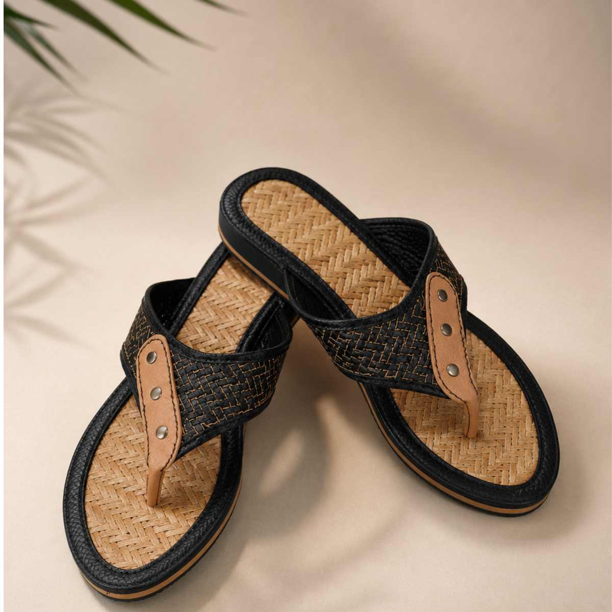 Sthula's Women’s Black Woven Toe Loop Flat Sandals