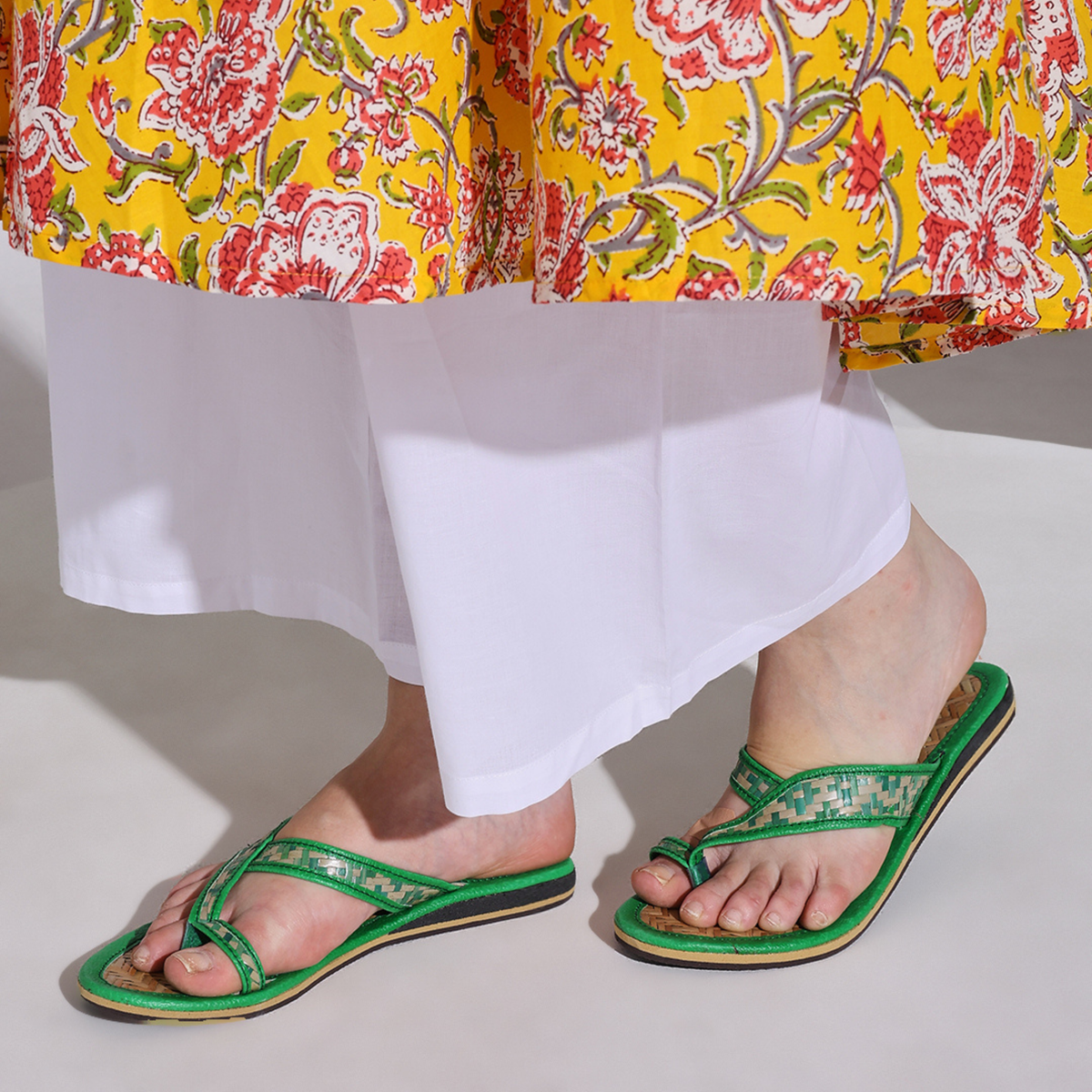 Sthula's Women’s Woven Toe Loop Flat Sandals – Green, Synthetic