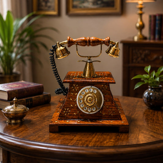 Sthula's Vintage Antique Wooden Rotary Telephone – Brown