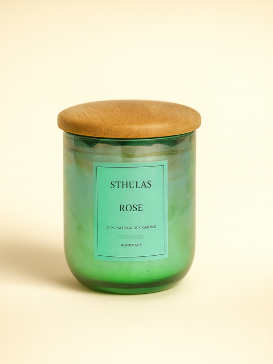 Sthula's Handcrafted Rose Soy Wax Candle with Wooden Lid