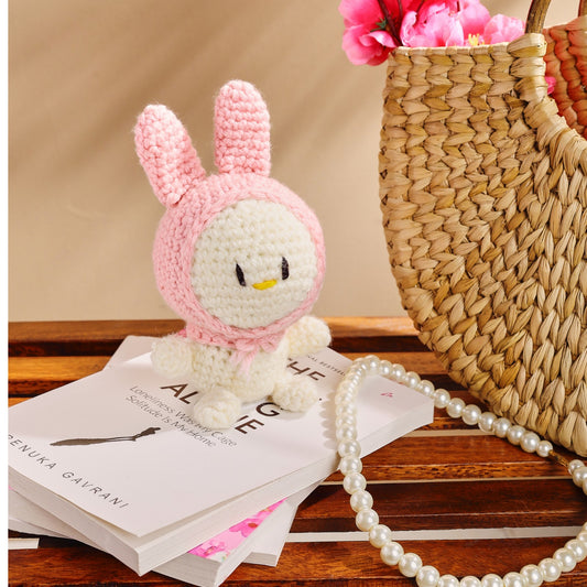 Sthula's  Handmade Crochet Pink Bunny Doll with Soft Cream Body