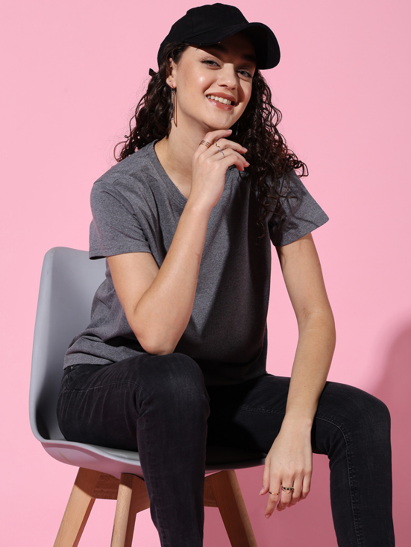 Sthula's Women Grey Melanch Cotton T-Shirt