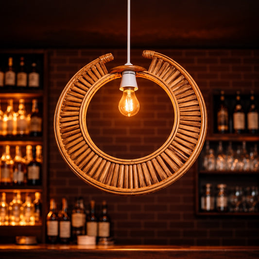 Sthula's Rattan Circular Hanging Pendant Lamp – Natural Brown