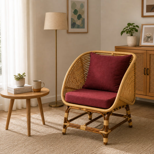 Sthula's  Rattan Cane Accent Chair – Natural Brown Handcrafted Lounge Chair
