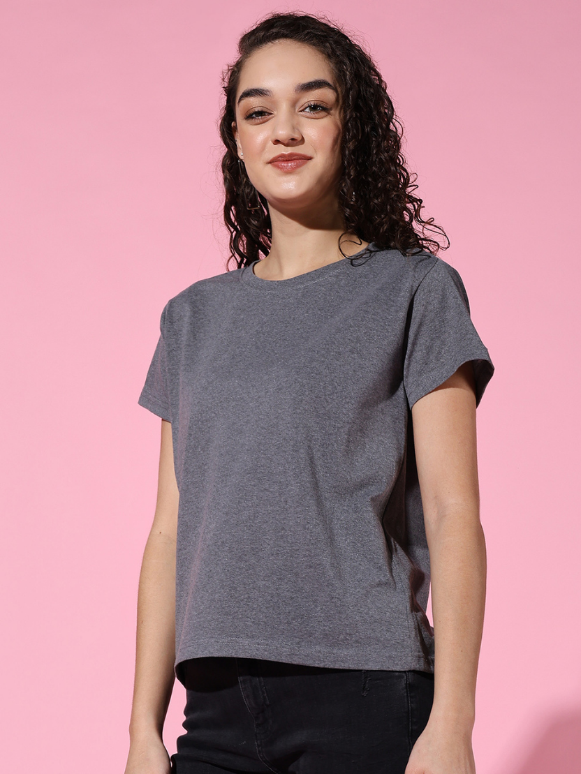 Sthula's Women Grey Melanch Cotton T-Shirt
