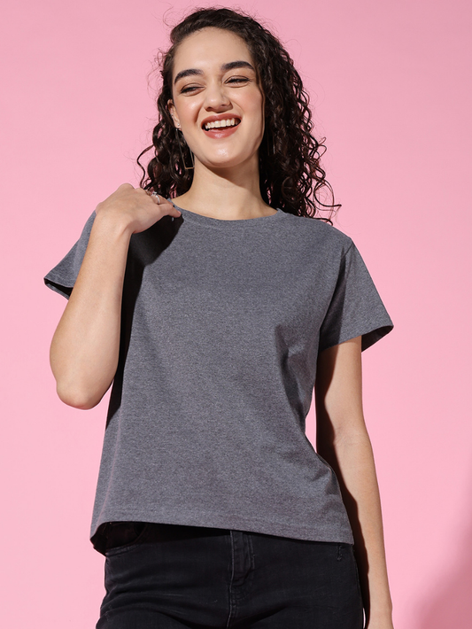 Sthula's Women Grey Melanch Cotton T-Shirt