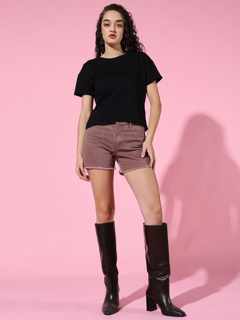 Sthula's Women Black Cotton T-Shirt