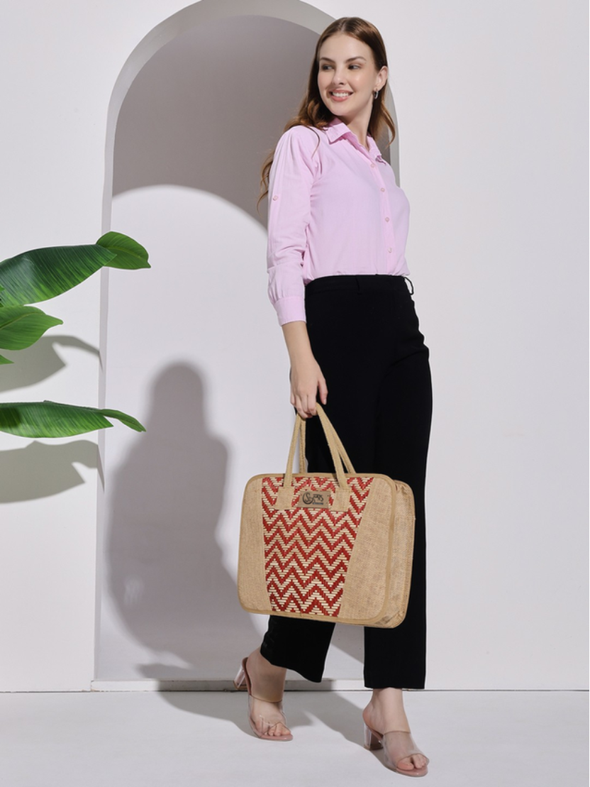 Sthula's Handcrafted Red Jute Laptop Bag