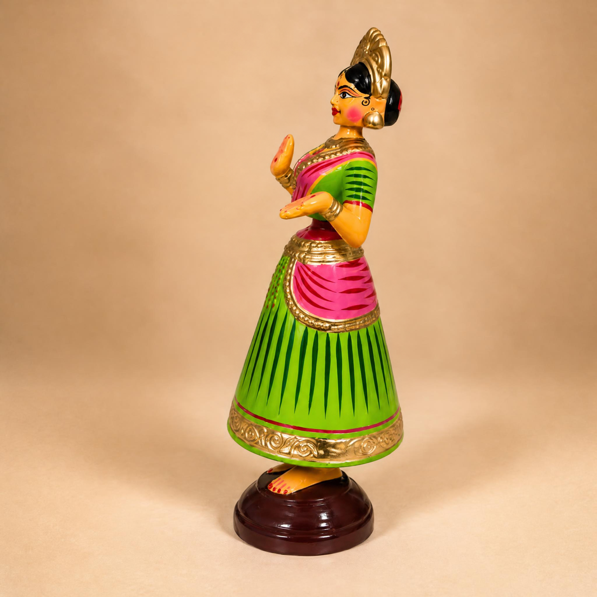 Sthula's Green Pink Wooden Traditional Dancing Doll