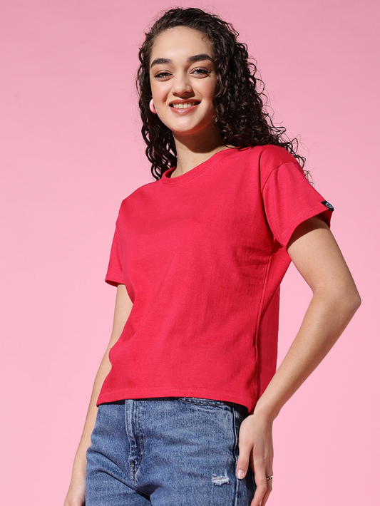 Sthula's Women Pink Cotton T-Shirt
