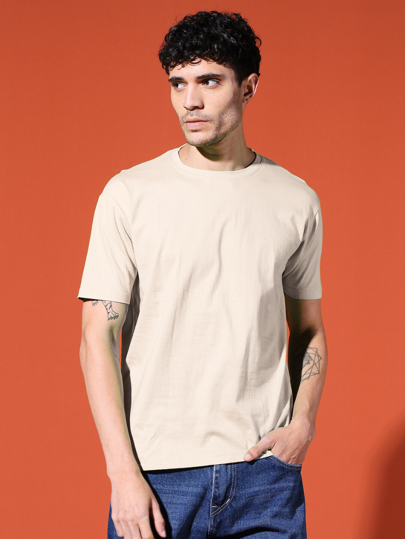 Sthula's Men Cream Cotton T-Shirt